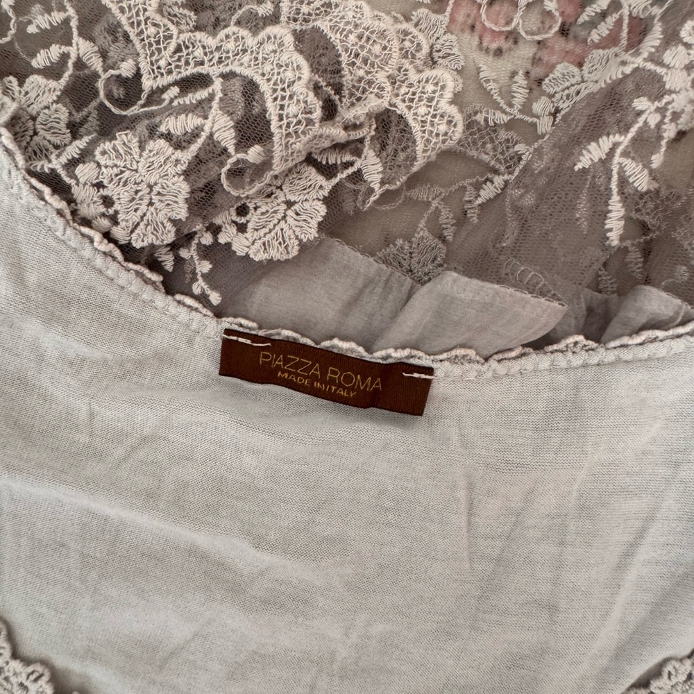 Piazza Roma 100% Silk Lace-Trim Grey Cocktail Midi Dress - Picture 4 of 4